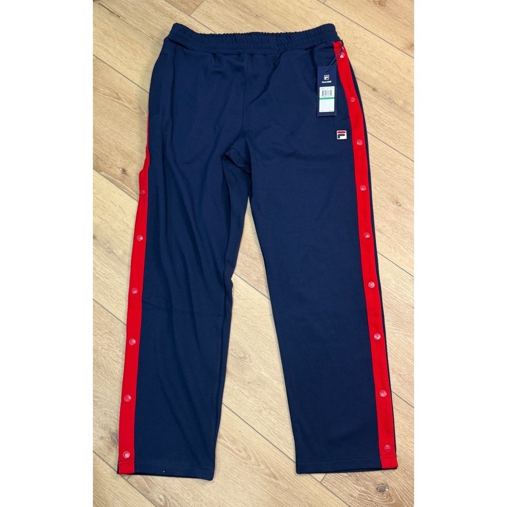 Fila Friars Tear Away Pants Mens Large Navy Blue Red Snap Button Track LM1833AT